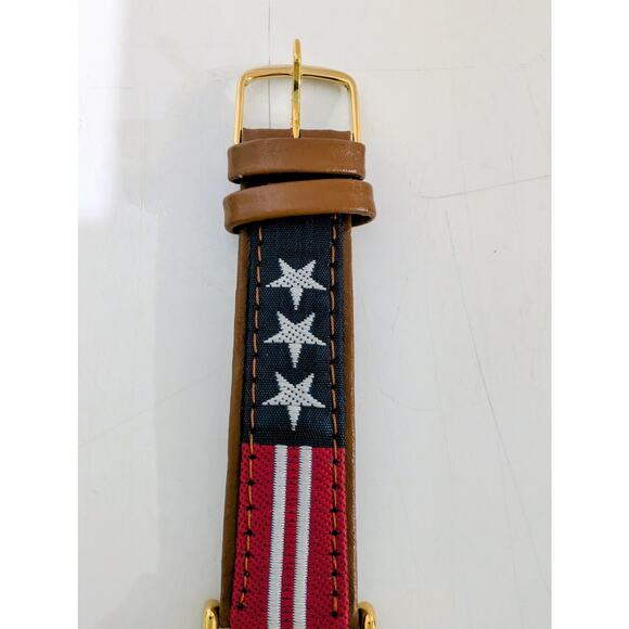 Valdawn American Flag Leather Quartz Watch NWOT Gold Tone Red White Blue Strap - Picture 5 of 6